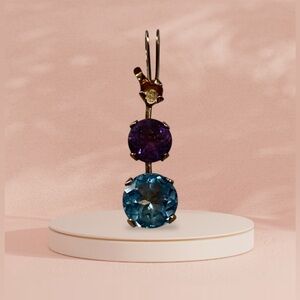 🌹 10K Solid Gold Aquamarine & Amethyst Pendant #8013